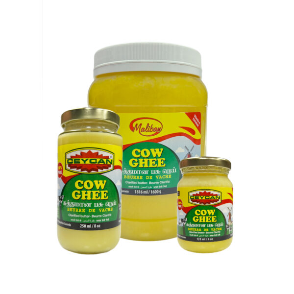 3 different size bottles of ghee