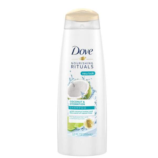 bottle of dove coconut & hydration shampoo